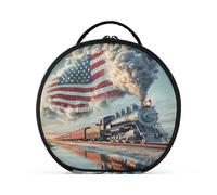 Round Cosmetic Pouch Travel Makeup Train Case Organizer Bag Portable Makeup Brushes Toiletry Jewelry Accessories The Train is Flying The American Flag