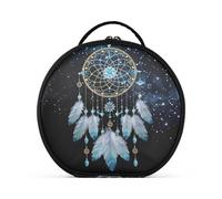 Round Cosmetic Pouch Travel Makeup Train Case Organizer Bag Portable Makeup Brushes Toiletry Jewelry Accessories Dreamcatcher with A Starry Sky Background