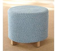 Round Cotton Footstool in Blue Grey - Stylish Footrest for Living Room & Bedroom Cozy Shoe Changing Stool 30 x 31 cm Elegant Home Decor Accent.