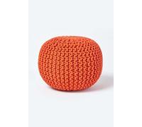 HOMESCAPES Burnt Orange Knitted Pouffe Footstool Bean Filled 100% Cotton for Living Room Children or the Elderly