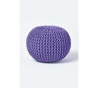 HOMESCAPES Purple Knitted Pouffe Footstool Bean Filled 100% Cotton for Living Room Children or the Elderly