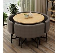 Round Cotton Linen Dining Table Set for 4 - Stylish Kitchen & Office Table with 4 Chairs, Ideal for Balcony, Living Room, Dining Room & Modern Decor.