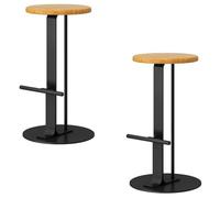 Round Counter Height Bar Stools Backless Set of 2, Wooden Barstools with Sturdy Metal Legs, Industrial Kitchen Dining Chairs with Footrest for Dining Room Countertop