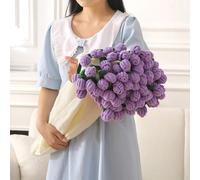 Round Crochet Rose Flower Bouquet Blanket for Valentine's Day Bed & Couch, Romantic Knitted Bouquet Blanket Gifts for Wedding, Birthday, Valentine's Day, Home Decor(Purple,D 43"/110cm-52 Flora)