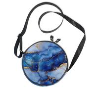 Round Crossbody Bag Canvas Messenger Purse Blue & White Gold Vein Marble