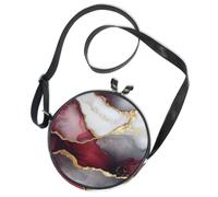 Round Crossbody Bag Canvas Messenger Purse Burgundy Red Gold Vein Marble