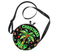 Round Crossbody Bag Canvas Messenger Purse Christmas in July Palm Tree Hawaii Beach Summer Vacation Tee