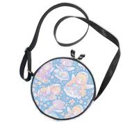 Round Crossbody Bag Canvas Messenger Purse Fairy Princesses on Blue Floral