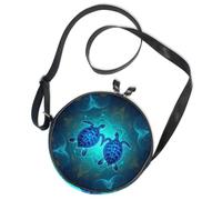 Round Crossbody Bag Canvas Messenger Purse Hawaii Sea Turtle Blue Ocean Summer Blue Ocean Turtle