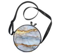 Round Crossbody Bag Canvas Messenger Purse Ice Blue Gold Vein Marble