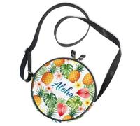 Round Crossbody Bag Canvas Messenger Purse Island Vibes Tropical Hawaii Pineapple