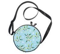 Round Crossbody Bag Canvas Messenger Purse Mistletoe & Snowflakes on Light Blue