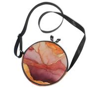 Round Crossbody Bag Canvas Messenger Purse Orange Red Gold Vein Marble