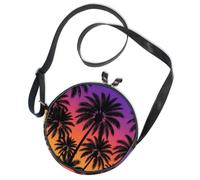 Round Crossbody Bag Canvas Messenger Purse Palm Trees Sunset Tropical Paradise Beach Coconut Palm Tree