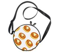 Round Crossbody Bag Canvas Messenger Purse Pancake Butter