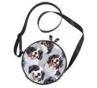 Round Crossbody Bag Canvas Messenger Purse Pirate Bernese Mountain Dogs on White & Ghosts on Gold
