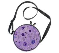 Round Crossbody Bag Canvas Messenger Purse Purple Flowers & Bees on Lavender