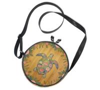 Round Crossbody Bag Canvas Messenger Purse Sea Turtle Flowers-wood-pc Floral Turtle Ocean Hawaii