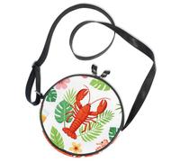 Round Crossbody Bag Canvas Messenger Purse Tropical Lobster Hawaiian Floral Seamless Pattern Bright Red Blush Summer Ocean Animal