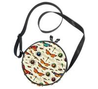 Round Crossbody Bag Canvas Messenger Purse Vibrant Butterfly Beetle Dragonfly Seamless Pattern Colorful Summer Insect Nature Design for Bug Lo