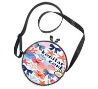 Round Crossbody Bag Canvas Messenger Purse Watercolor Tropical Coastal Seamless Pattern Bright Blush Blue Hawaiian Floral Starfish