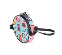 Round crossbody bag,Interesting Owl Pattern small round bag, zippered handbag, suitable for ladies and children