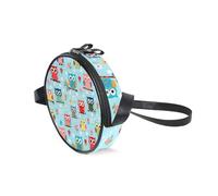 Round crossbody bag,Interesting Owl Pattern small round bag, zippered handbag, suitable for ladies and children