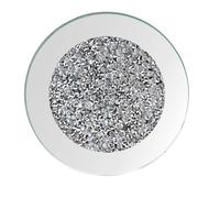 Round Crushed Diamond Coasters with Glass, Mirror Border, Set of 4, Silver, 10 cm