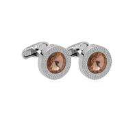 Round Crystal Gemstone Cufflinks for Men Women Classic Silver Men's Cufflink Jewelry Set for Business Wedding Party Formal Events Daily Tuxedo Dress Shirt Accessories, S, Rhinestone Crystal, no