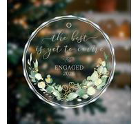 Round Crystal Ornament - Engaged 2026 Keepsake, “The Best is Yet to Come” Wedding & Engagement Gift, Elegant Floral Crystal Hanging Decoration