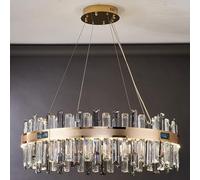 Round Crystal Strip Chaner Stainless Steel Lamp Body Hotel Lobby Pendant Light Light Luxury, Grand Atmosphere Three-Color Dimming LED Hanging Lamp Living Room Lighting Fixtures (Gray 60cm)