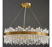 Round Crystal Strip Chaner Stainless Steel Lamp Body Hotel Lobby Pendant Light Light Luxury, Grand Atmosphere Three-Color Dimming LED Hanging Lamp Living Room Lighting Fixtures (Clear 60cm)
