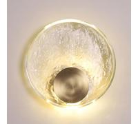 Round Crystal Wall Sconce Copper Light Decor, LED 3000K Warm White Lamp Postmodern Style Washer for Bedroom, Stairs, Living Room, Vanity, Bedside, Hallway