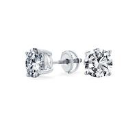 Round Cubic Zirconia Brilliant Cut AAA CZ Solitaire Stud Earrings For Women For Men .925 Sterling Silver Screw back 8MM