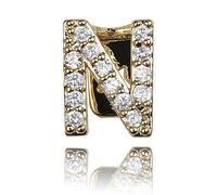Round Cut White CZ Alphabet A-Z Letter Initial Teeth Grillz, 18K Gold Silver Plated Tooth Gap , Hip Hop Jewelry for Rapper(Silver,N)