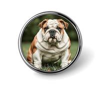 Round Cute English Bulldog Brooch Classic Mini Pin 1 Inch Aluminum Alloy Lapel Pin Personalized Button Badge for Backpack Hat Suit Jacket Clothing Decoration