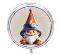 Round Cute Gnome Hat Pill Organizer Pill Box 3 Compartment Portable Travel Medicine Case Daily Mini Compact Medicine Container Storage Vitamin Supplement Dispenser