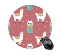 Round Cute Llama Pattern Mouse Pad Non-Slip Rubber Small Cute Mouse Pad Mini Travel Gaming Mousepad Washable Funny Computer Mat Waterproof for Laptop Office Home Men Women