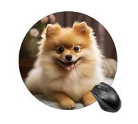 Round Cute Pomeranian Dog Mouse Pad Non-Slip Rubber Base Waterproof Mouse Mat Travel Portable Gaming Mousepad for Office Work Home Computer Laptop Personalized Accessory
