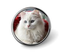 Round Cute White Cat Brooch Classic Mini Pin 1 Inch Aluminum Alloy Lapel Pin Personalized Button Badge for Backpack Hat Suit Jacket Clothing Decoration