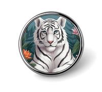 Round Cute White Tiger Lapel Pin Metal Custom Pins Personalized Decoration Lapel Badge Small Brooch Hat Shirt Tie Sweater Clothes Accessories Decoration for Men Women