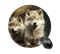 Round Cute Wolf Mouse Pad Non-Slip Rubber Base Waterproof Mouse Mat Travel Portable Gaming Mousepad for Office Work Home Computer Laptop Personalized Accessory