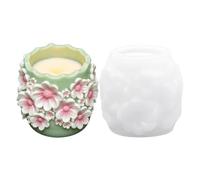 Round Cylinder Mold Silicone Floral Wax Casting Mold for Decorative Projects, Floral Embossed Outer Pattern and Flexible Release Embossed Silicone Round Form Casting Decorative Compact