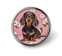 Round Dachshund Florals Brooch Classic Mini Pin 1 Inch Aluminum Alloy Lapel Pin Personalized Button Badge for Backpack Hat Suit Jacket Clothing Decoration