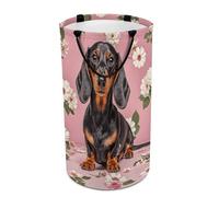 Round Dachshund Florals Laundry Hamper Large Collapsible Waterproof Laundry Basket with Handles Dirty Clothes Toy Storage Organizer Bin for Bedroom Dorm Bathroom