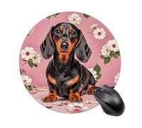 Round Dachshund Florals Mouse Pad Non-Slip Rubber Base Waterproof Mouse Mat Travel Portable Gaming Mousepad for Office Work Home Computer Laptop Personalized Accessory