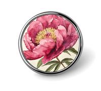 Round Dark Peach Peony Flower Brooch Classic Mini Pin 1 Inch Aluminum Alloy Lapel Pin Personalized Button Badge for Backpack Hat Suit Jacket Clothing Decoration