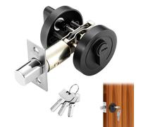 Round Deadbolt Door Lock, Single Cylinder Deadbolt with Key, Black Internal Door Lock, 35-50mm Zinc Alloy Security Gate Locks for Bedroom, Entrance Passage