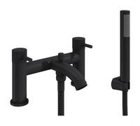 Round Deck Mounted Bath Shower Mixer Tap with Industrial Style Detailing - Black