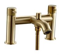 Round Deck Mounted Bath Shower Mixer Tap with Industrial Style Detailing - Brushed Brass